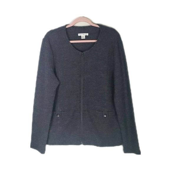 Susan Bristol 100% Wool Zipper Front Sweater Grey Size XL - Picture 1 of 8